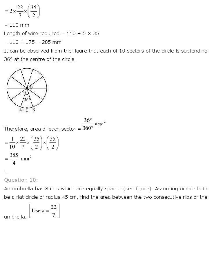 Areas Related To Circles, Class 10 Mathematics NCERT Solutions