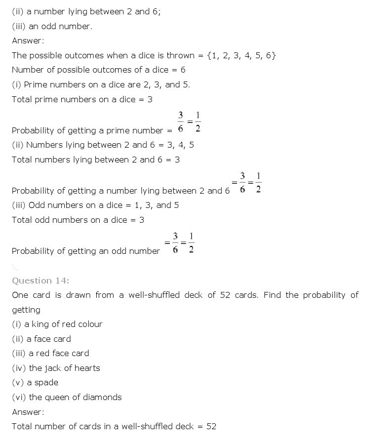 Probability, Class 10 Mathematics NCERT Solutions