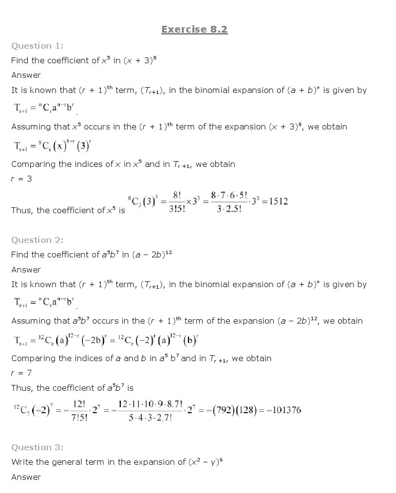 Binomial Theorem, Class 11 Mathematics NCERT Solutions