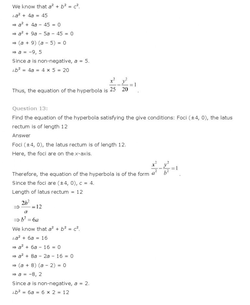 Conic Sections, Class 11 Mathematics NCERT Solutions