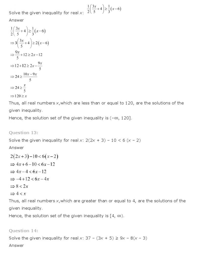 Linear Inequalities, Class 11 Mathematics NCERT Solutions