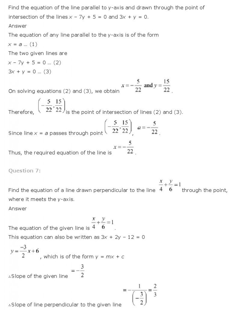 Straight Lines, Class 11 Mathematics NCERT Solutions